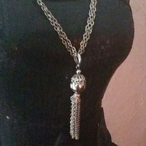 Vintage double chain silver with ball & tassels